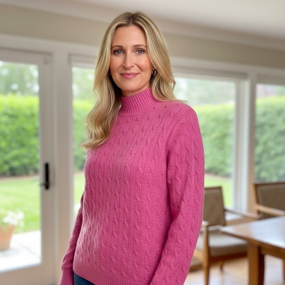 J.Crew‎ Extra-Soft Pink Cable Knit Mock Neck Sweater BU741 Small